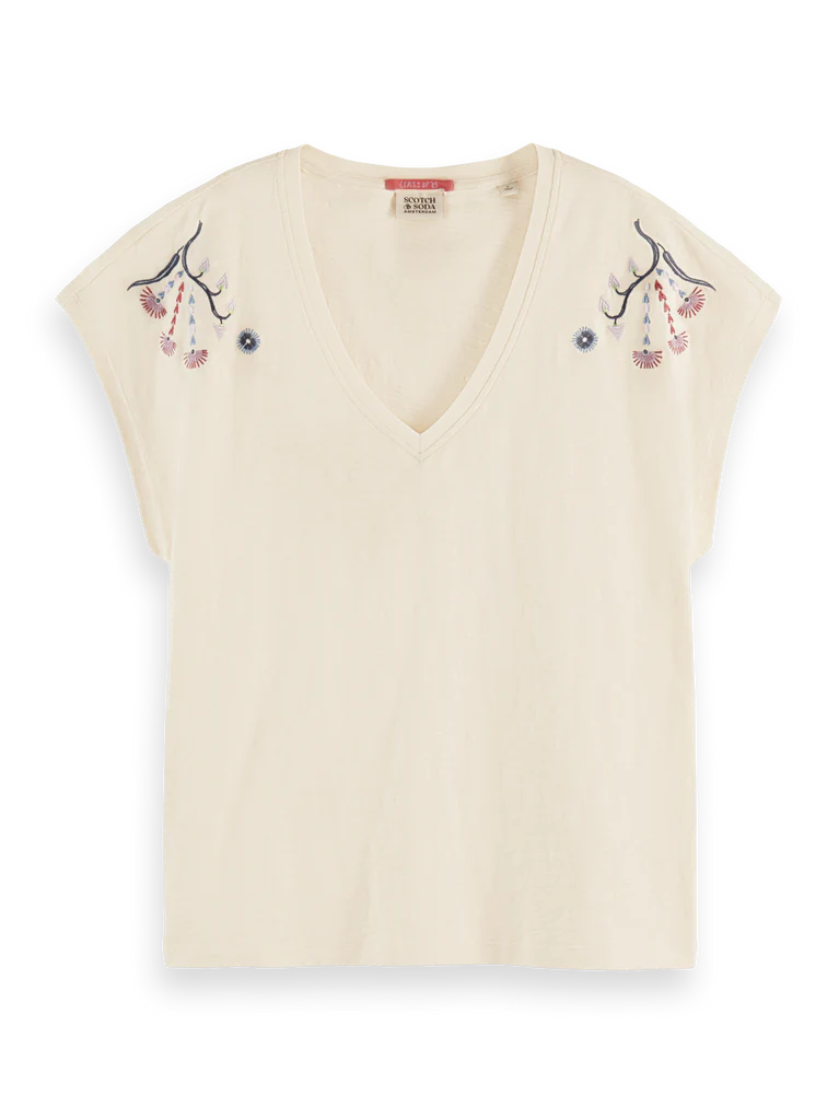 Embroidered V-neck T-shirt