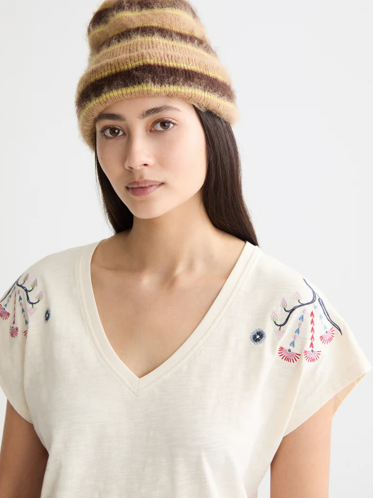 Embroidered V-neck T-shirt