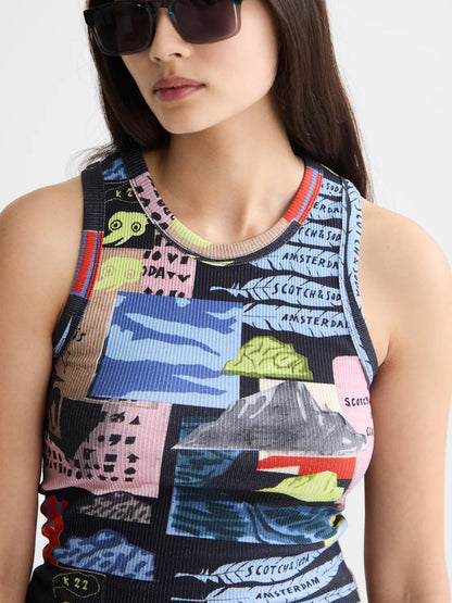 All Over Printed Rib Racer Tank