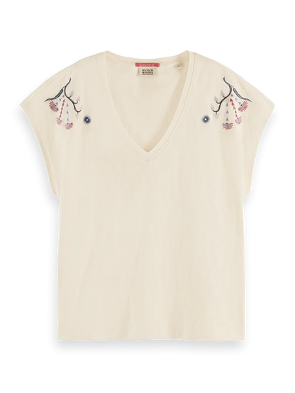 Embroidered V-neck T-shirt